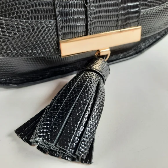 DeMellier Midi Venice Lizard Effect Crossbody Handbag Cowhide Black Converible